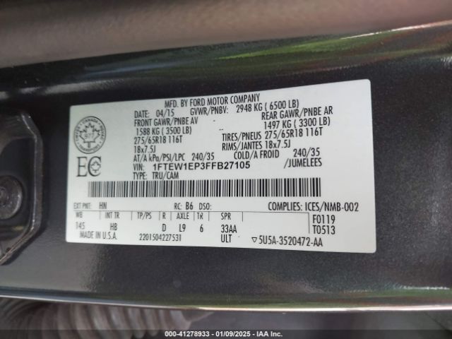 1FTEW1EP3FFB27105 Ford F-150 Lariat