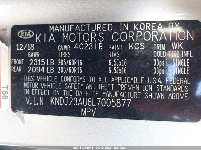 KNDJ23AU6L7005877 KIA SOUL LX