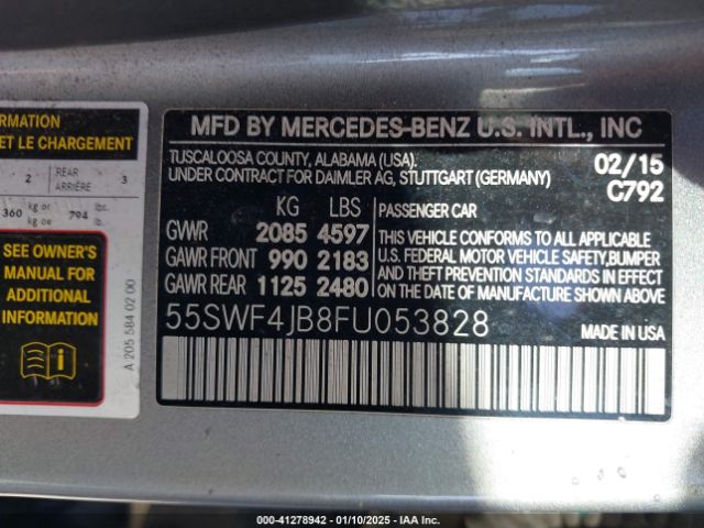 55SWF4JB8FU053828 Mercedes-Benz C 300 Luxury/sport
