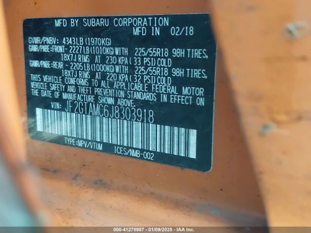JF2GTAMC6J8303918 Subaru Crosstrek 2.0i Limited