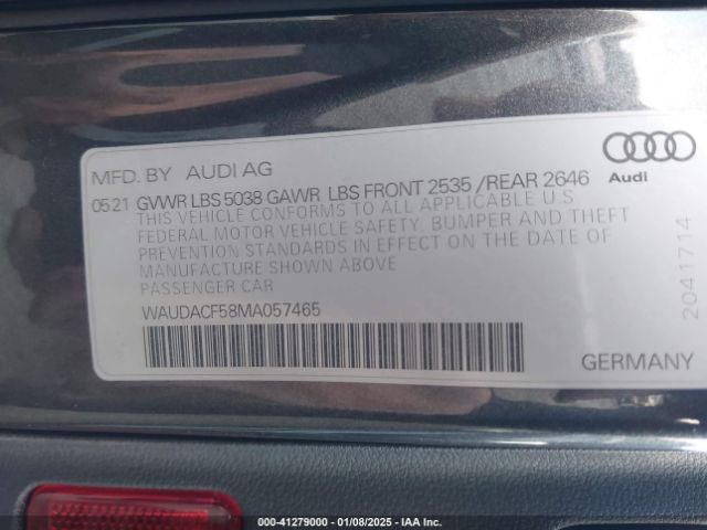 WAUDACF58MA057465 Audi A5 Sportback Premium 45 Tfsi Quattro S Tronic