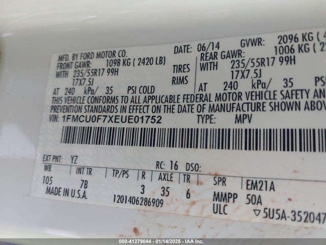 Ford ESCAPE S 2014 1FMCU0F7XEUE01752 Image 9