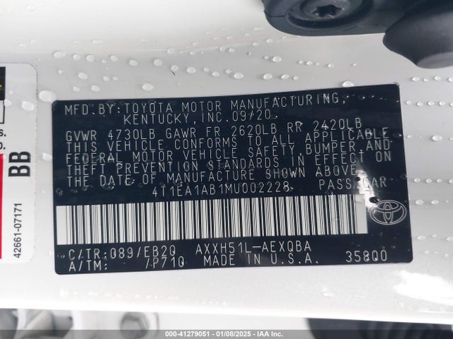 4T1EA1AB1MU002228 Toyota Avalon Xse Hybrid