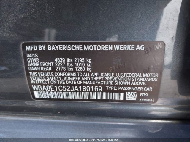WBA8E1C52JA180169 BMW 330e Iperformance
