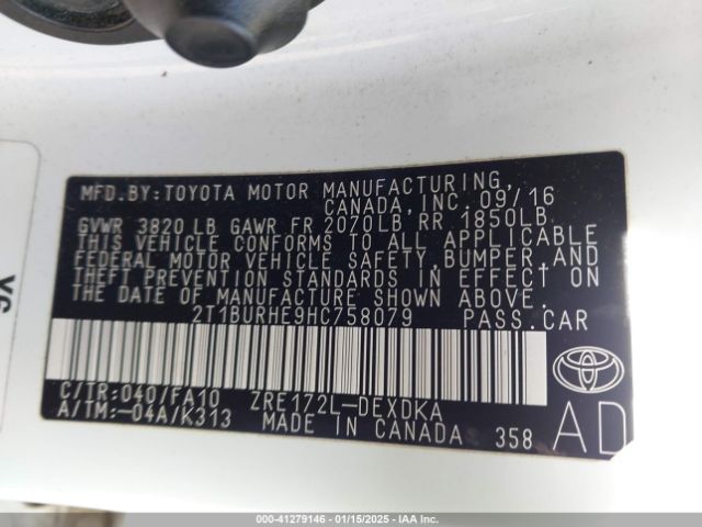 2T1BURHE9HC758079 Toyota COROLLA L