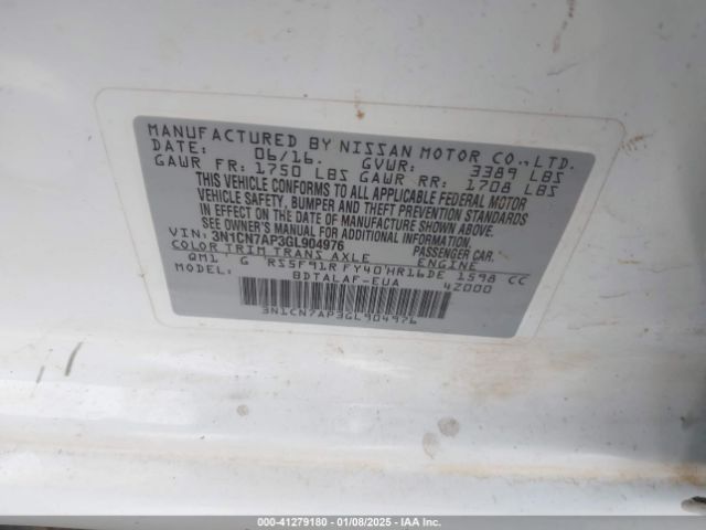 3N1CN7AP3GL904976 Nissan Versa 1.6 S