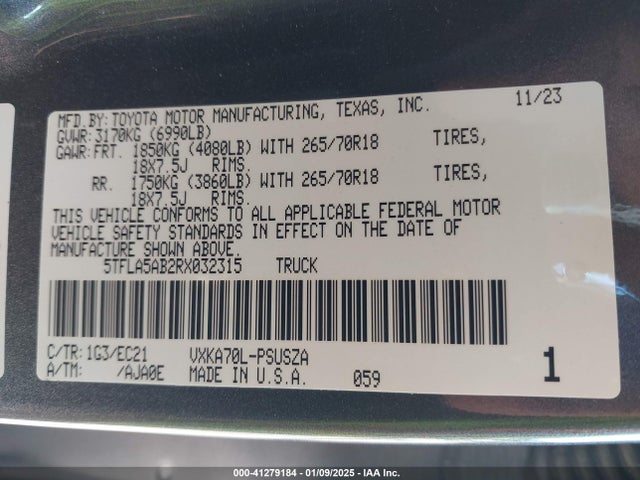 Toyota Tundra Sr5 2024 5TFLA5AB2RX032315 Image 9