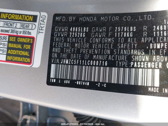 JHMZC5F11LC000716 Honda CLARITY PLUG-IN HYBRID