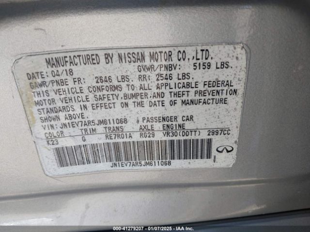 JN1EV7AR5JM611068 Infiniti Q50 3.0t Luxe