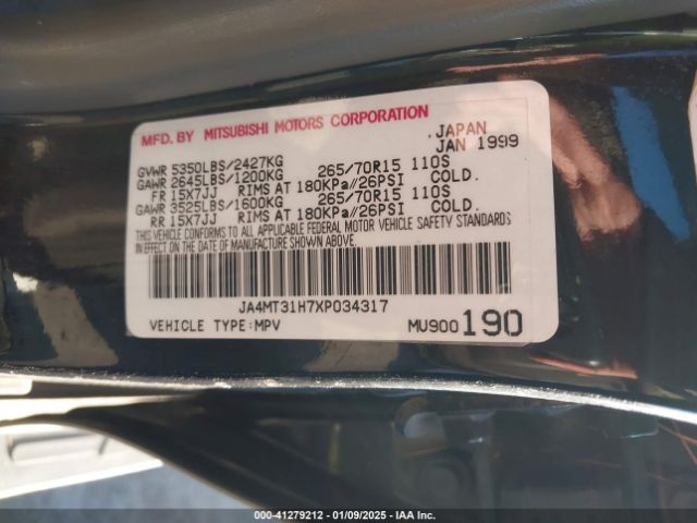 1999 MITSUBISHI MONTERO SPORT JA4MT31H7XP034317 Photo 8