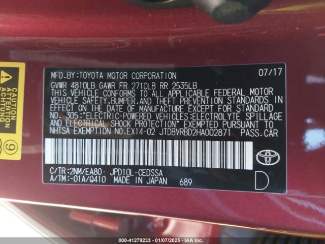 JTDBVRBD2HA002871 Toyota Mirai