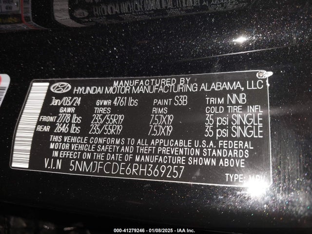 5NMJFCDE6RH369257 Hyundai TUCSON SEL
