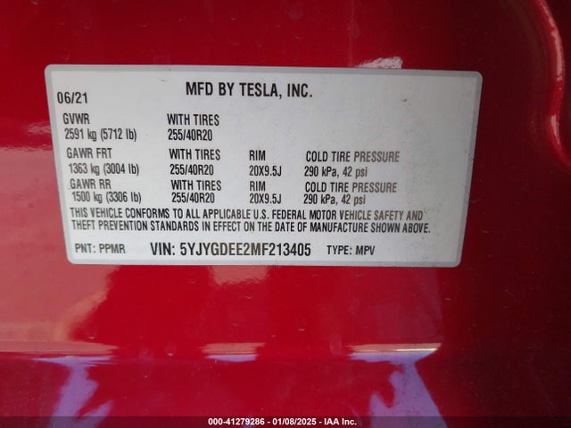 2021 TESLA MODEL Y 5YJYGDEE2MF213405 Photo 8