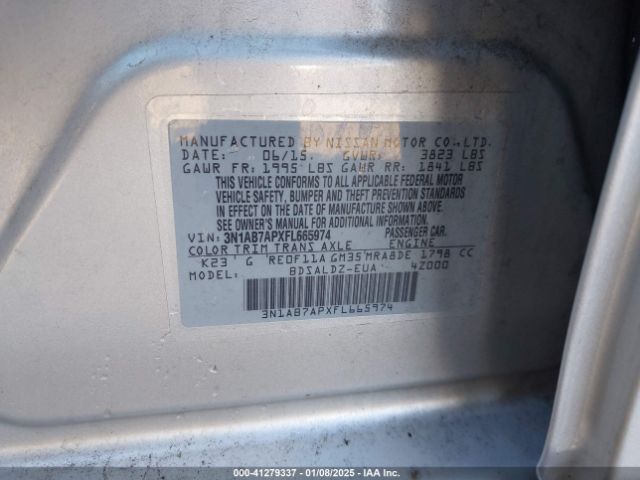 3N1AB7APXFL665974 Nissan Sentra Fe+ S/s/sl/sr/sv