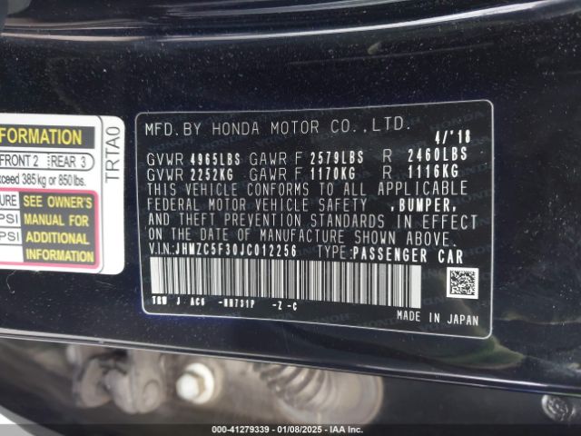 JHMZC5F30JC012256 Honda Clarity Plug-in Hybrid Touring