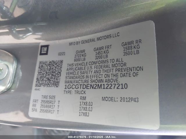 1GCGTDEN2M1227210 Chevrolet Colorado 4wd  Short Box Z71