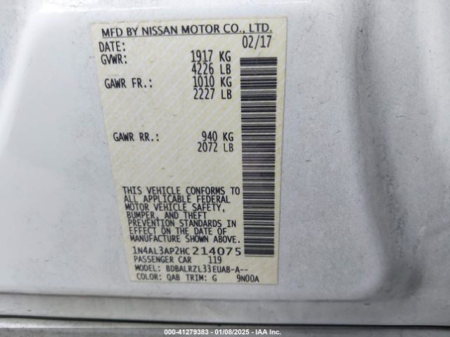 1N4AL3AP2HC214075 Nissan Altima 2.5 Sl