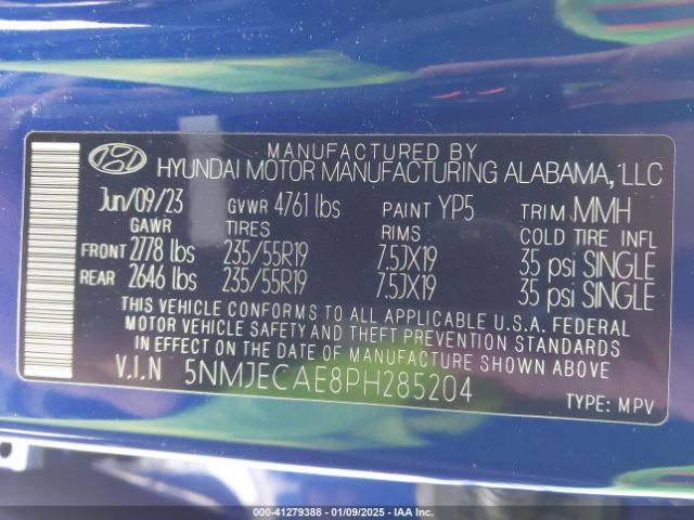 5NMJECAE8PH285204 Hyundai Tucson Limited