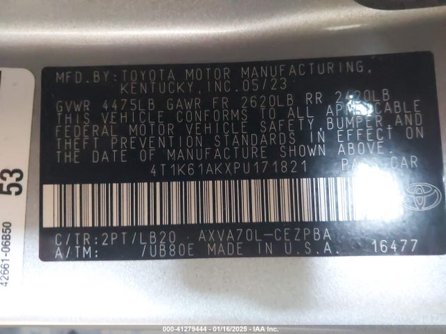 4T1K61AKXPU171821 Toyota CAMRY XSE