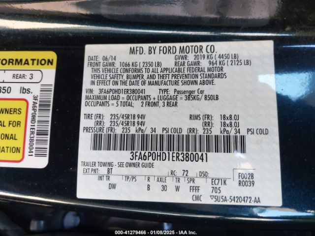 3FA6P0HD1ER380041 Ford FUSION SE