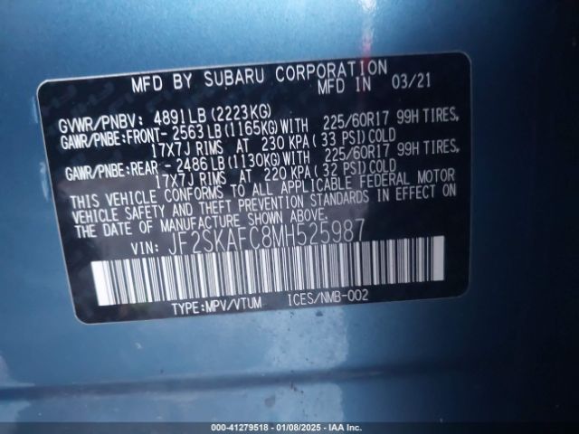 JF2SKAFC8MH525987 Subaru Forester Premium