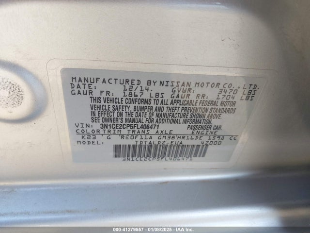 3N1CE2CP5FL406471 Nissan Versa Note S (sr)/s Plus/sl/sr/sv