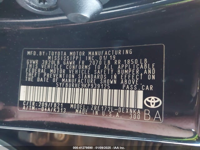 5YFBURHE9KP939125 Toyota COROLLA LE