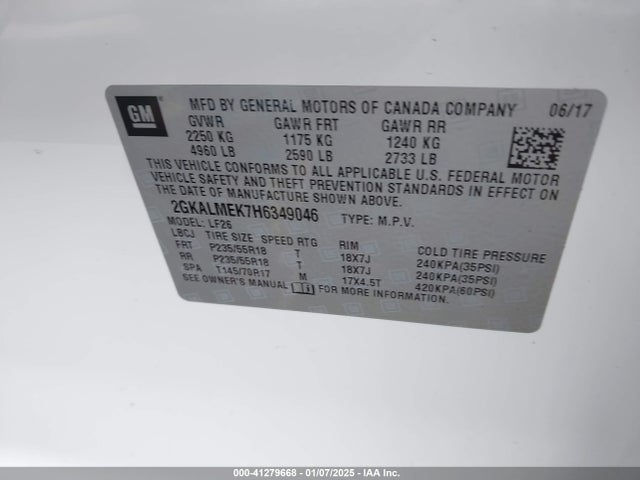 2GKALMEK7H6349046 GMC lea - sidi: spark ignited direct injection, e85 max, alum