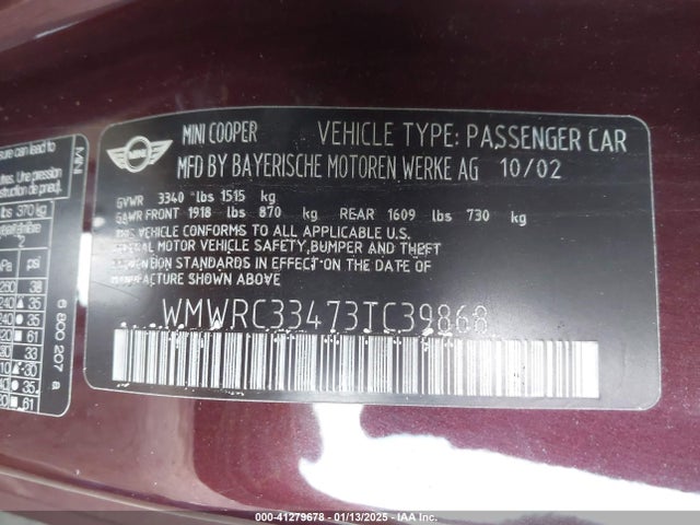 2003 MINI COOPER WMWRC33473TC39868 Photo 8