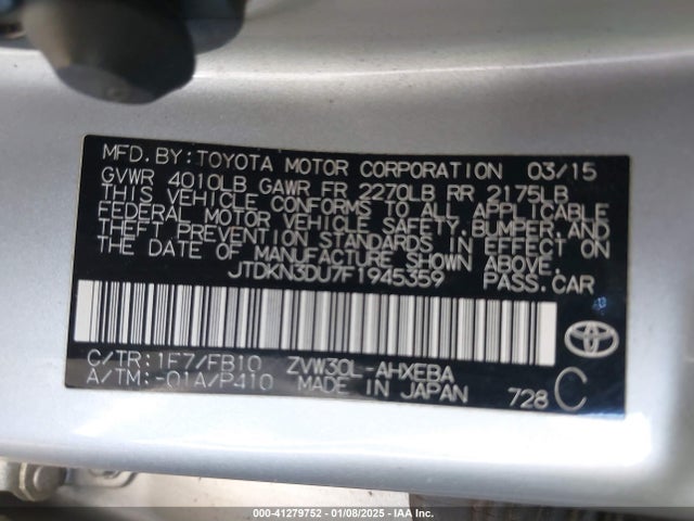 JTDKN3DU7F1945359 Toyota Prius