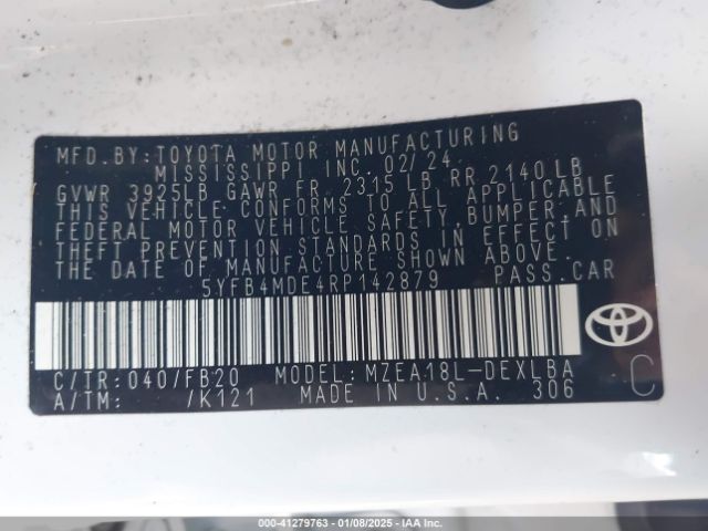 5YFB4MDE4RP142879 Toyota COROLLA LE