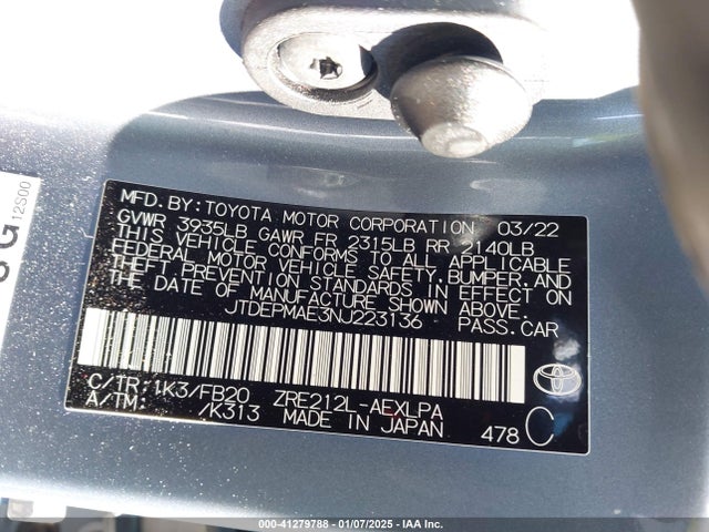Toyota COROLLA LE 2022 JTDEPMAE3NJ223136 Image 9