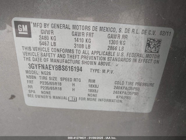 2011 CADILLAC SRX 3GYFNAEY8BS616194 Photo 8