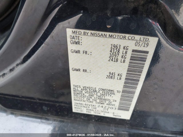 Nissan Altima 2.5 Sl 2019 1N4BL4EV1KC242203 Image 9