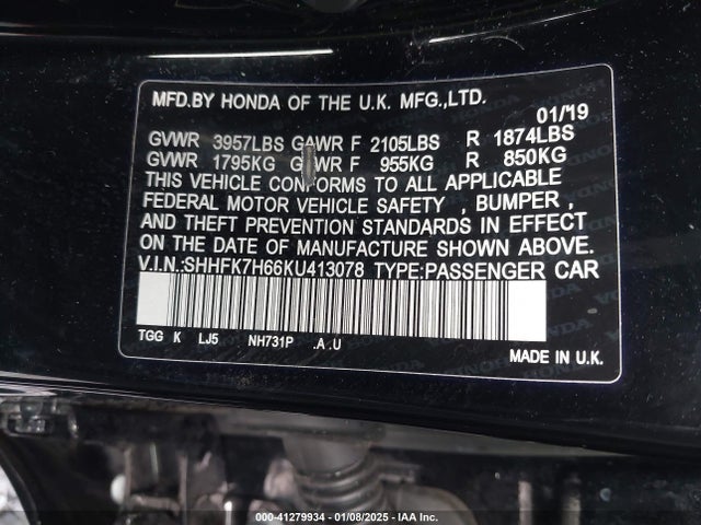 Honda CIVIC EX 2019 SHHFK7H66KU413078 Image 9
