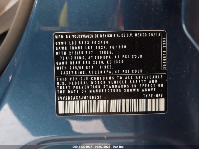 3VV2B7AX3JM166231 Volkswagen Tiguan 2.0t Se/2.0t Sel