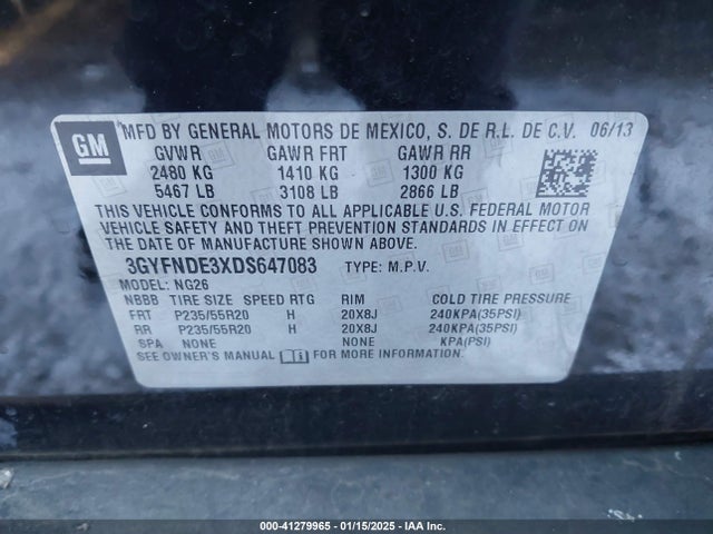 2013 CADILLAC SRX 3GYFNDE3XDS647083 Photo 8