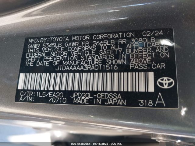 JTDAAAAA3RA011516 Toyota Mirai Xle