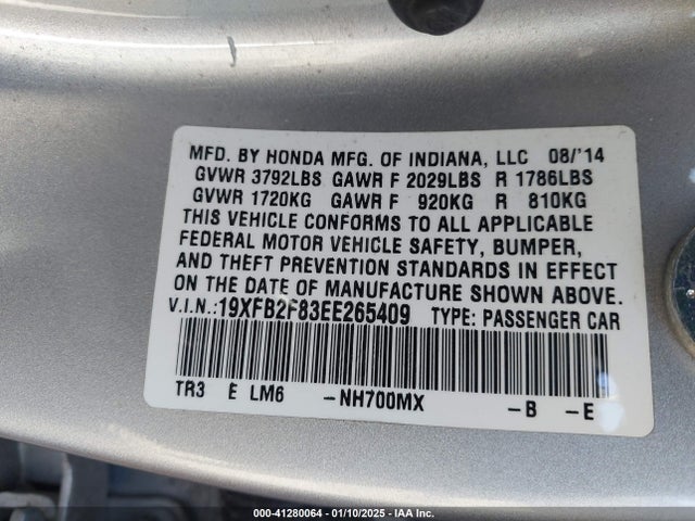 Honda CIVIC EX 2014 19XFB2F83EE265409 Image 9