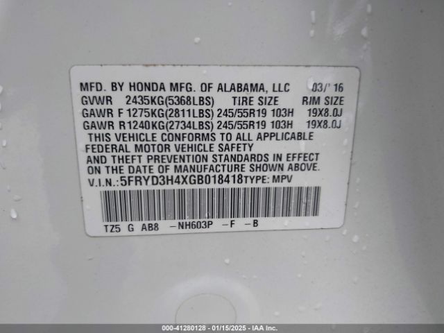5FRYD3H4XGB018418 Acura Mdx Technology   Acurawatch Plus Packages/technology Package