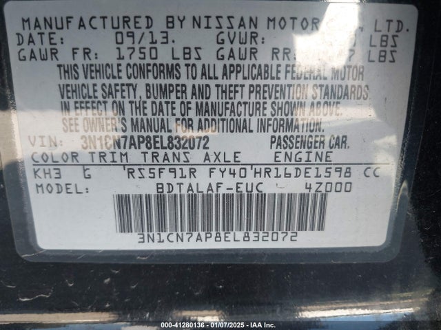 Nissan Versa 1.6 S 2014 3N1CN7AP8EL832072 Image 9