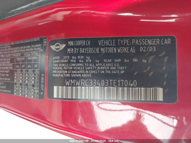 2003 MINI COOPER WMWRC33403TE17040 Photo 8