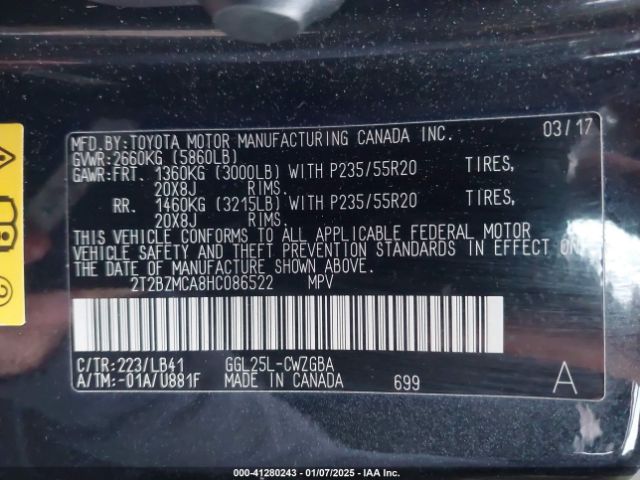 2T2BZMCA8HC086522 Lexus RX 350