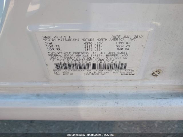 2012 MITSUBISHI GALANT 4A32B3FF4CE025620 Photo 8