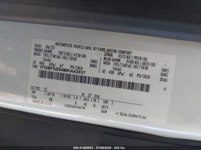 1FDBF6Z84MKA43037 Ford Transit-350 Cab