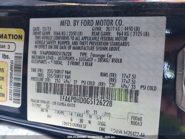 Ford FUSION SE 2016 1FA6P0HD0G5126228 Image 9