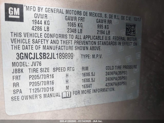 Chevrolet Trax Lt 2018 3GNCJLSB2JL189899 Image 9