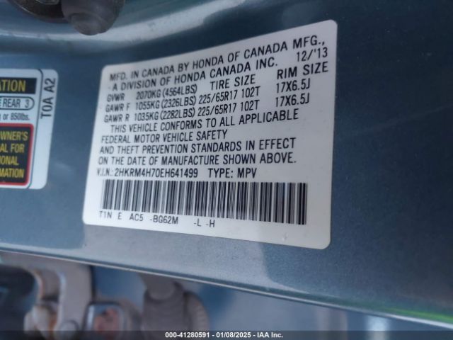 2HKRM4H70EH641499 Honda Cr-v Ex-l