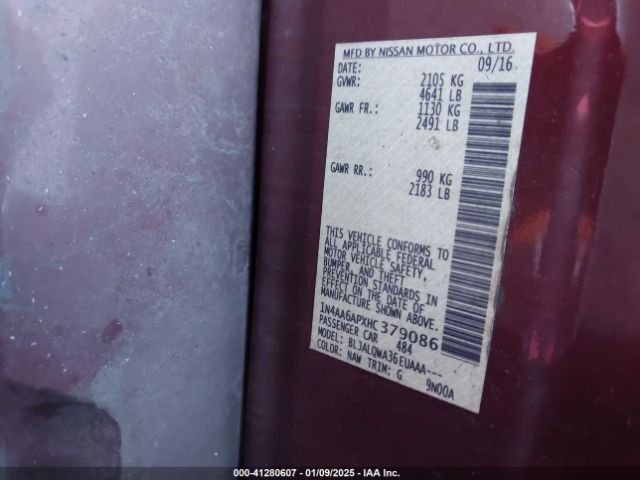 1N4AA6APXHC379086 Nissan Maxima 3.5 Platinum/3.5 S/3.5 Sl/3.5 Sr/3.5 Sv