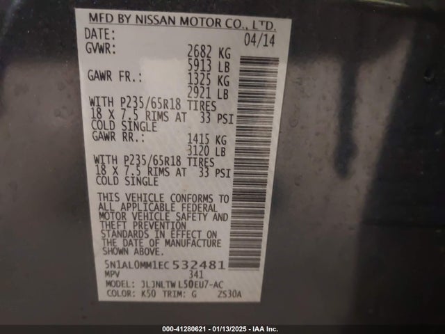 5N1AL0MM1EC532481 Infiniti QX60